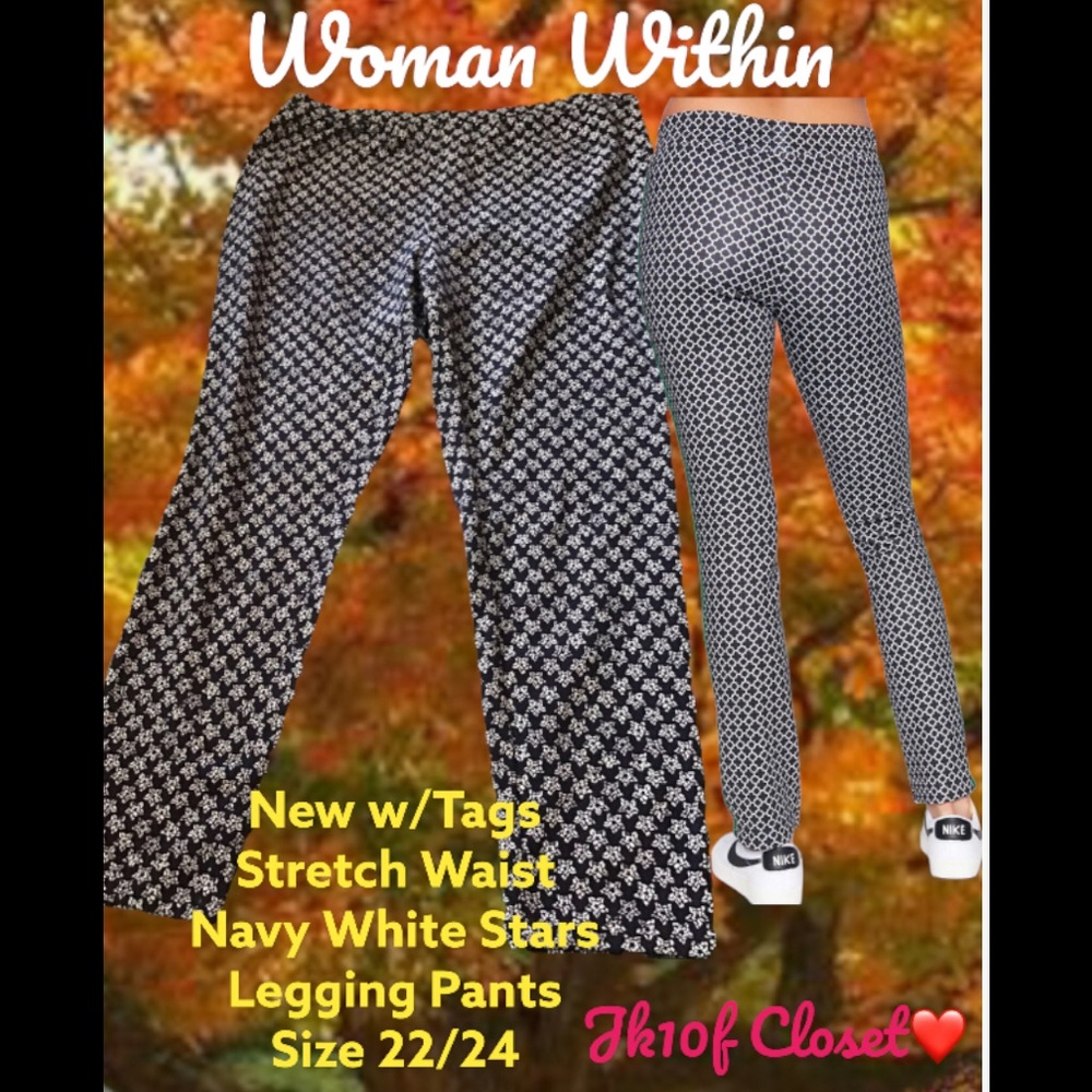 LOWEST🌻NWT WOMAN WITHIN Sz22/24 NAVY w/STARS STRETCH PULL ON PANTS